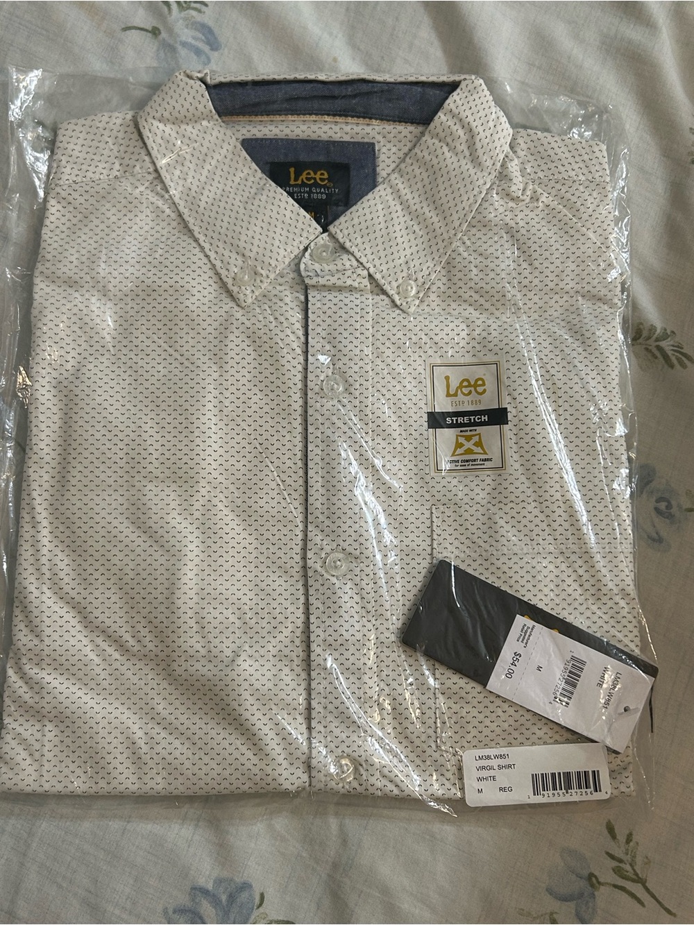 Lee Men’s White Micro-Pattern Stretch Button-Down Shirt